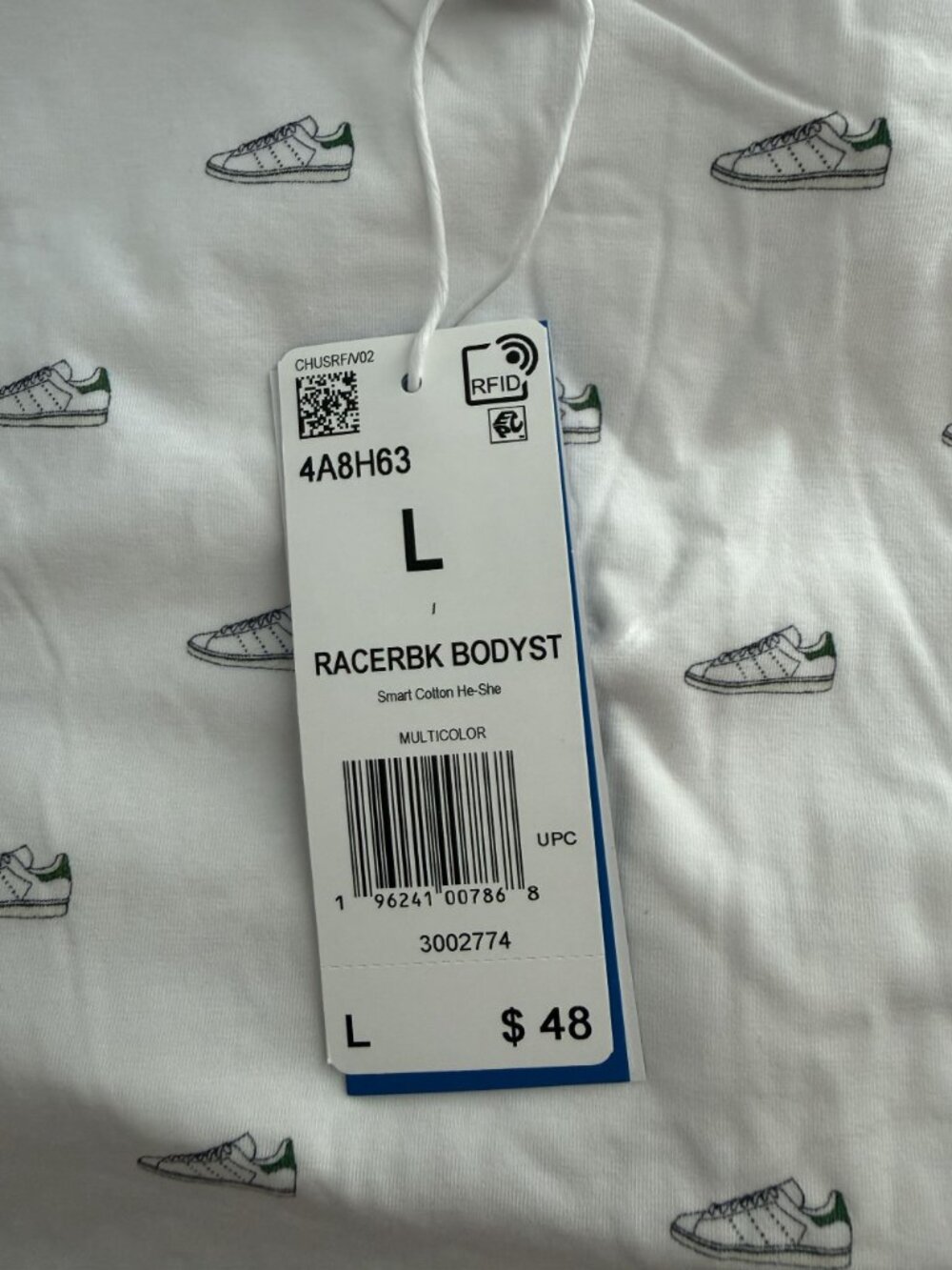 NWT Adidas Cotton Sleeveless Racerback Bodysuit White Print Size L $48 [jb] - Picture 5 of 9